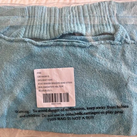 FREE PEOPLE Iris Open Back Knit Halter Sweater In Splash (Sky Blue) Sz M/L ✨NWT✨ - Picture 5 of 6